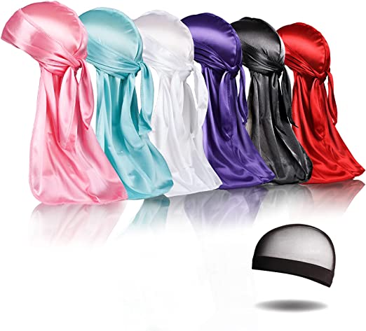 Photo 1 of BIGEDDIE 6 Pcs Silky Durags and 1 Pcs Wave Cap Silky Durag Pack Durags for Men Waves (Dark red, Pale Blue, Pink, Purple, Black, White)
