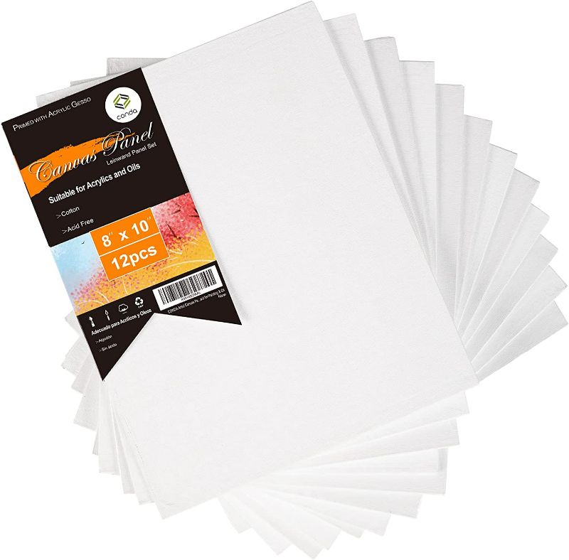 Photo 1 of CONDA Artist Canvas Panels 8 x 10 inch, 12 Pack, Primed, 100% Cotton, Artist Quality Acid Free Canvas Board for Painting & Oil