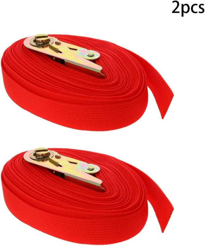 Photo 1 of MroMax Ratchet Lashing Straps 0.98" Width x 32.81ft Length Polypropylene Cam Buckle Lashing Straps 800Kg Load Cargo Tie Down Strap 25mm x 10m for Moving Cargo Red Tone 2Pcs