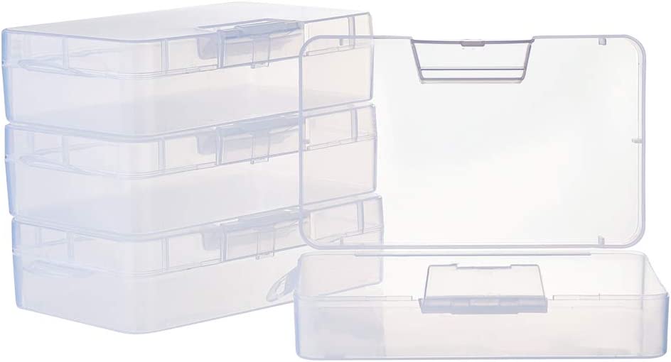 Photo 1 of BENECREAT 4 Pack 5.5x3.5x1.5 Large Clear Plastic Box Container Clear Storage Organizer with Hinged Lid for Small Craft Accessories Office Supplies Clips