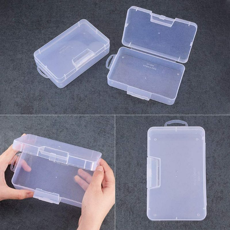 Photo 3 of BENECREAT 4 Pack 5.5x3.5x1.5 Large Clear Plastic Box Container Clear Storage Organizer with Hinged Lid for Small Craft Accessories Office Supplies Clips