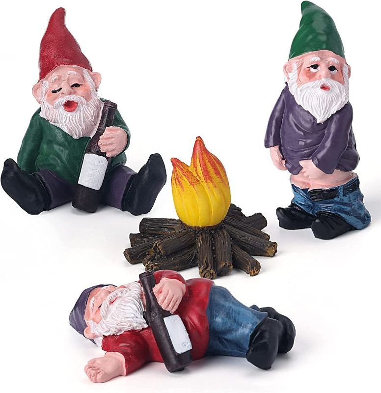 Photo 1 of 4pcs Fairy Garden Accessories Collectible Figurines Miniature Gardening Gnomes Figurines Ornaments My Little Friend Gnome- Drunk Garden Gnome Kit offor Fairy Garden