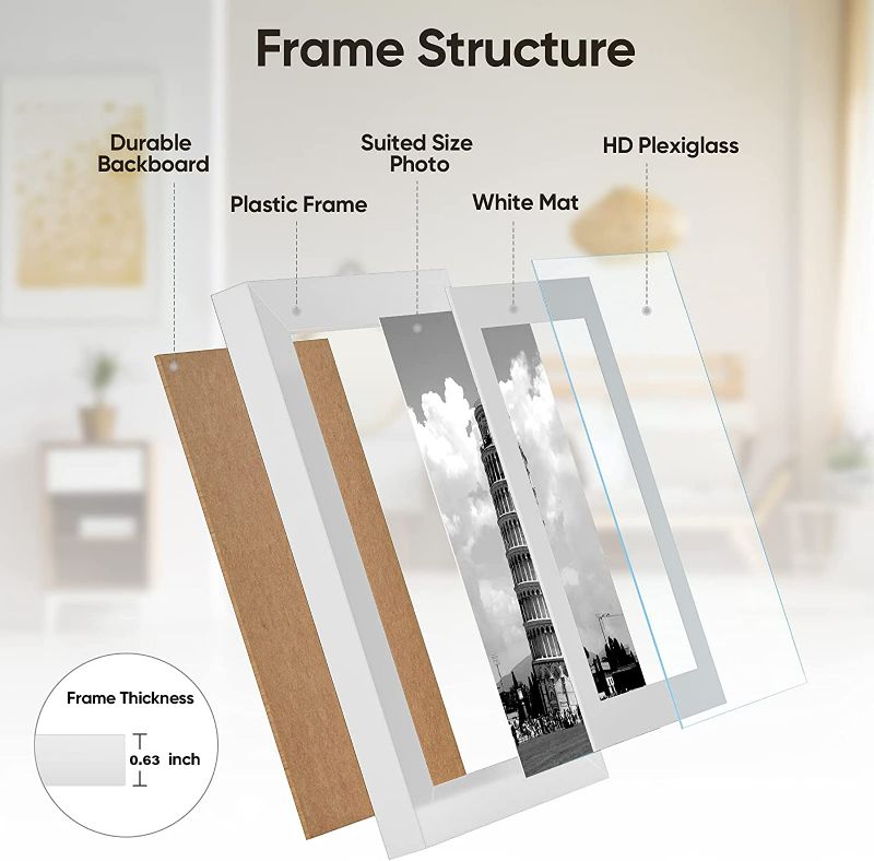 Photo 2 of Picture Frames 11x14 Set of 4, White Photo Frame, Display 8x10 Photo with Mat