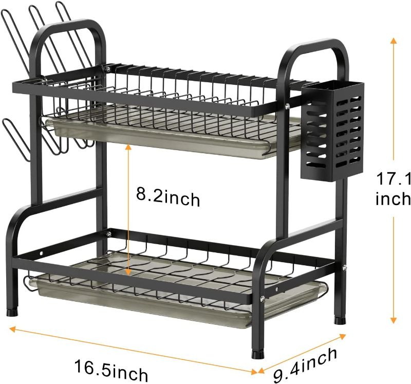 Photo 2 of iSPECLE Dish Drying Rack for Kitchen Counter 2 Tier Dish Rack with Cup Holder, Dish Drainer with Drainboard and Utensil Holder Large Capacity for Small Kitchen Countertop Saving Space
