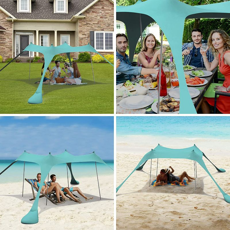 Photo 3 of Pop Up Beach Tent Sun Shelter UPF50+ with Sand Shovel, Ground Pegs and Stability Poles, Outdoor Shade for Camping Trips, Fishing, Backyard Fun or Picnics (7x7.5 FT 4 Pole, Blue)