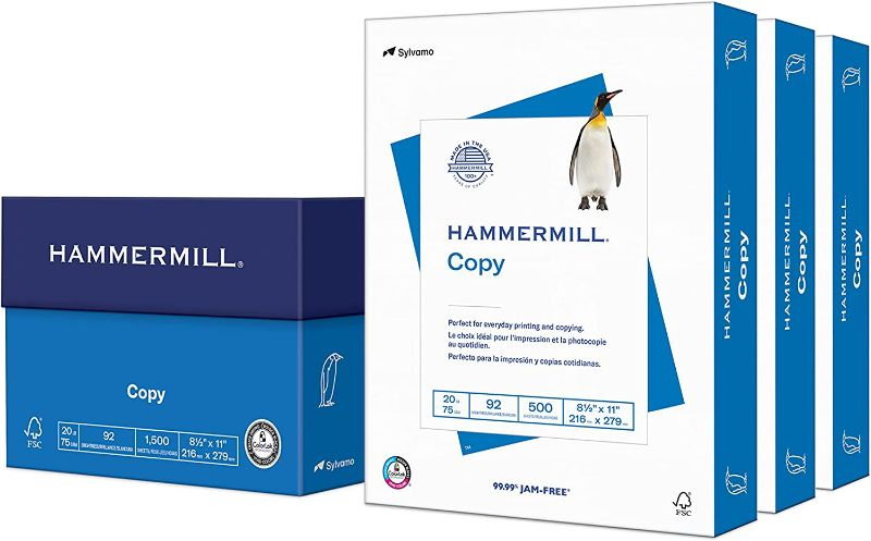 Photo 1 of Hammermill Printer Paper, 20 Lb Copy Paper, 8.5 x 11 - 3 Ream (1,500 Sheets)