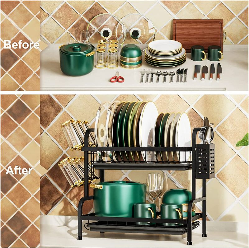 Photo 1 of Dish Drying Rack for Kitchen Counter 2 Tier Dish Rack with Cup Holder, Dish Drainer