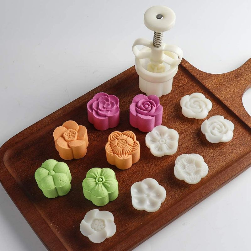Photo 1 of Cookie Stamp Set, Thickness Adjustable 50g 6 Stamps Mooncake Shortbread Press DIY Decoration Hand Cutter Cake Polvoron Mold
