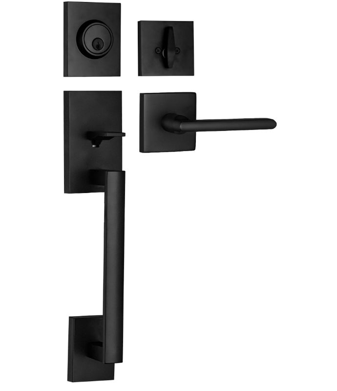 Photo 1 of Berlin Modisch HandleSet Front Door Entry Handle and Deadbolt Lock Set Slim Square Single Cylinder Deadbolt and Lever Reversible for Right & Left Sided Doors Heavy Duty – Iron Black Finish