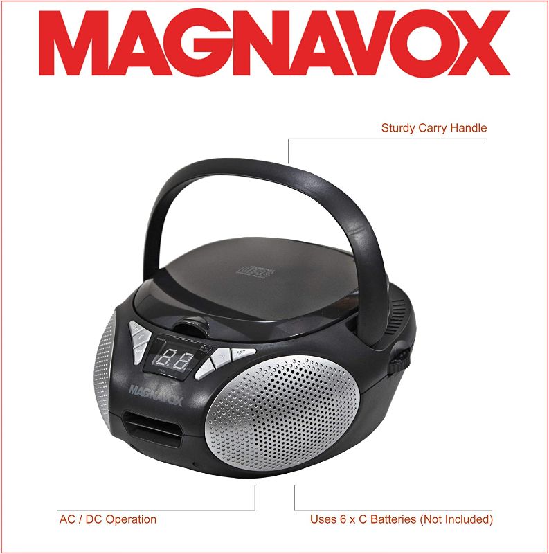Photo 3 of Magnavox MD6924 Portable Top Loading CD Boombox with AM/FM Stereo Radio in Black | CD-R/CD-RW Compatible | LED Display | AUX Port Supported | Programmable CD Player |