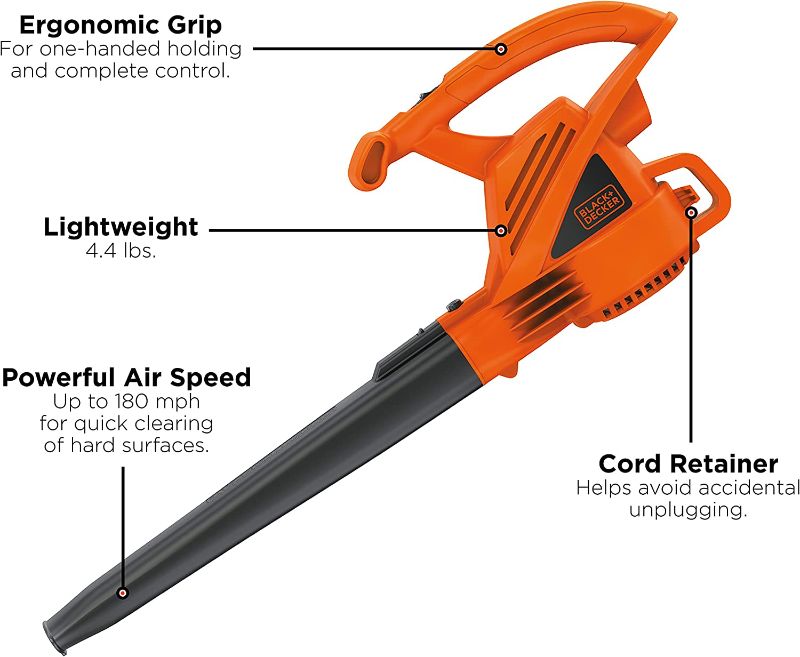 Photo 2 of BLACK+DECKER Electric Corded Leaf Blower, 7-Amp (LB700)