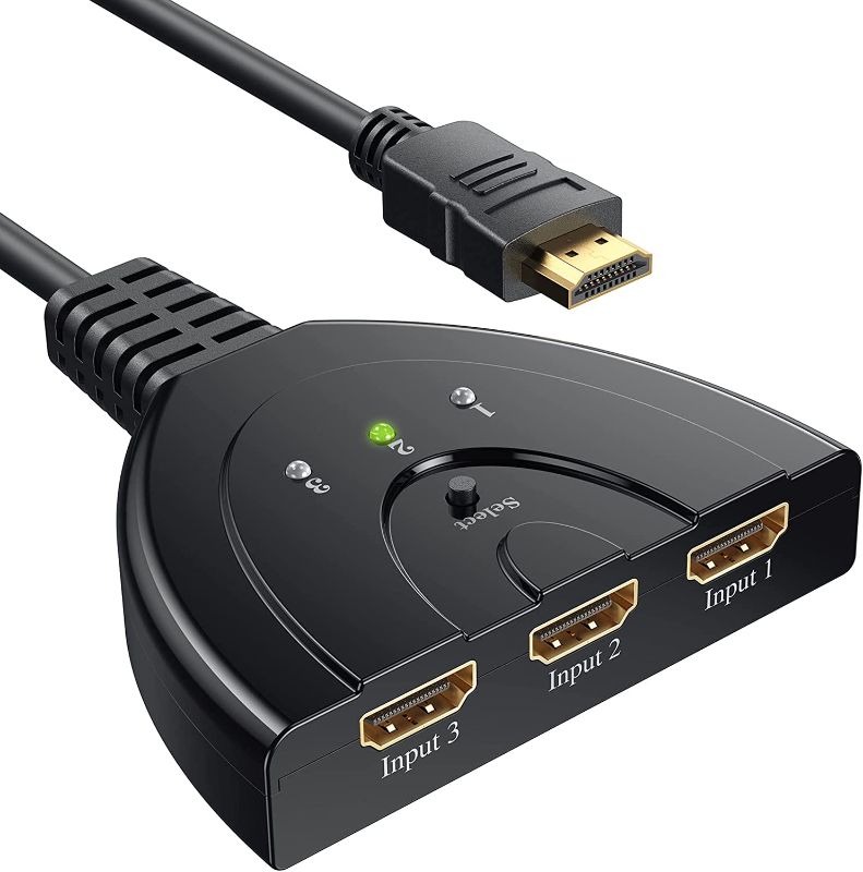 Photo 1 of HDMI Switch, HDMI Splitter 3 in 1 Out, 3-Port HDMI Switcher Selector with Pigtail HDMI Cable,Supports Full HD 4K 1080P 3D Player