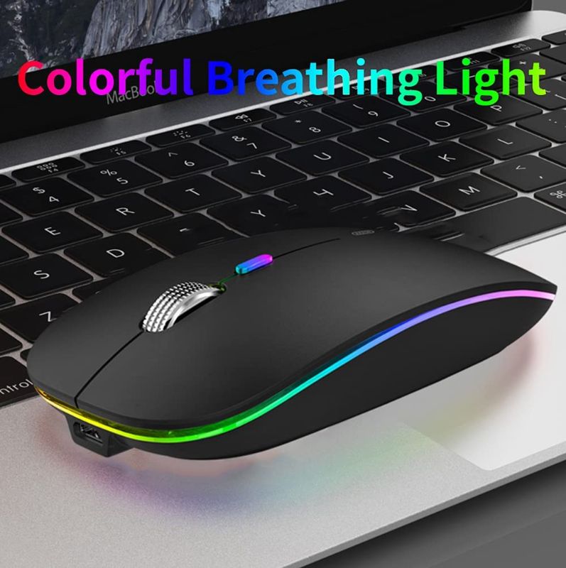 Photo 1 of Uiosmuph LED Wireless Mouse, G12 Slim Rechargeable Wireless Silent Mouse, 2.4G Portable USB Optical Wireless Computer Mice with USB Receiver and Type C Adapter (Matte Black)