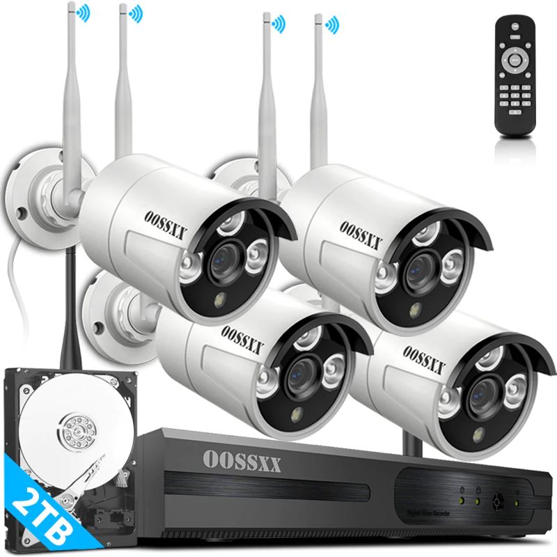 Photo 1 of 5.0 Megapixel POE Home Security Video Surveillance Camera System, 4 pcs Wired Bullet IP Cameras Kit, 8-Channel NVR with 2TB Hard Drive, H.265+ Nigh Vision BLACK