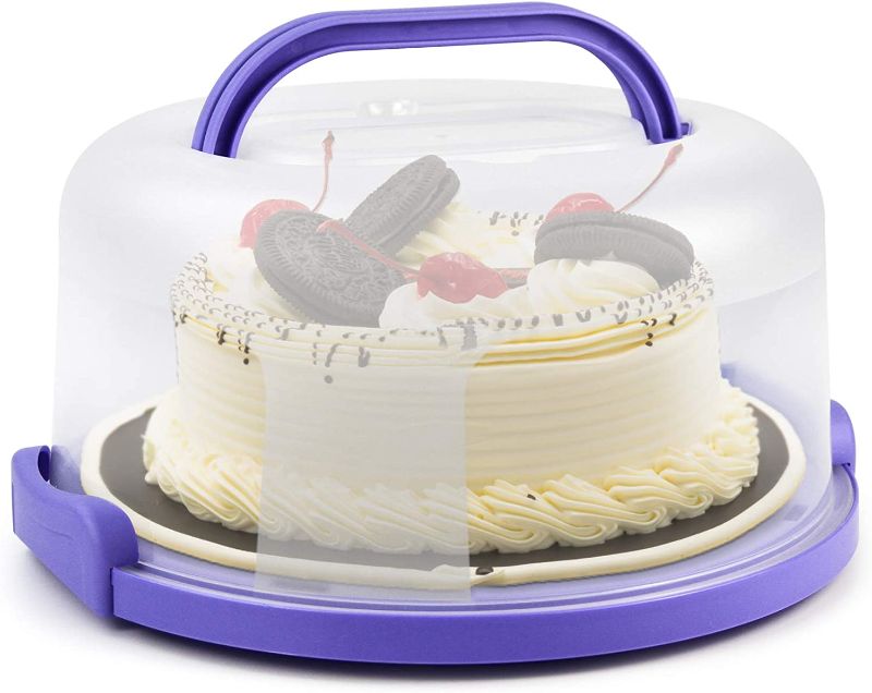 Photo 1 of Cake Carrier with Handle 10in Cake Stand Purple Cake Holder with Lid Round Cake Container for 10in or Less Size(Purple)