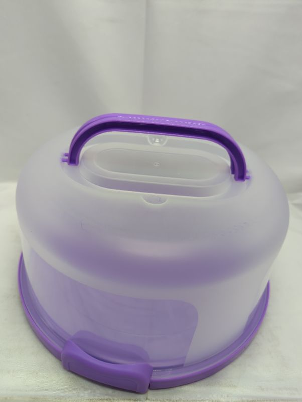 Photo 6 of Cake Carrier with Handle 10in Cake Stand Purple Cake Holder with Lid Round Cake Container for 10in or Less Size(Purple)