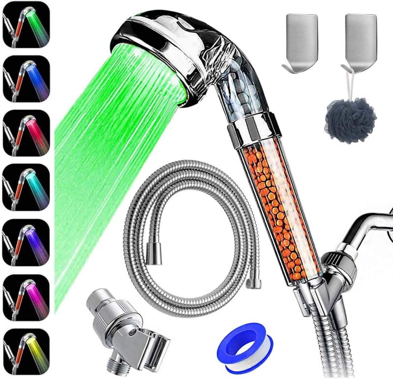 Photo 1 of APzek Led Shower Head with Hose and Bracket, High Pressure Handheld Shower with Cyclical Color Changing Water Saving Filter Showerhead for Dry Skin and Hair
