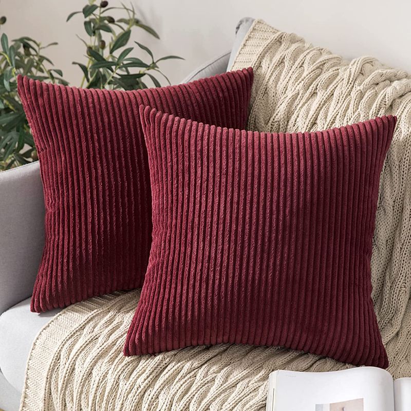 Photo 1 of Pack of 2 Corduroy Soft Soild Decorative Square Throw Pillow Covers 16x16 wine red courduroy