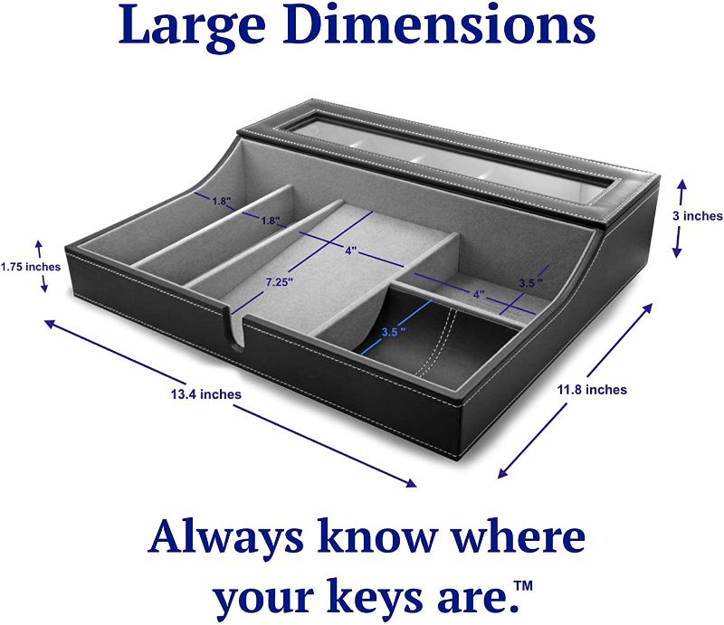 Photo 5 of HOUNDSBAY Navigator Large Dresser Valet Tray & Mens Jewelry Box Organizer - Watch Box Organizer for Men with Angled Charging Station (Grey)