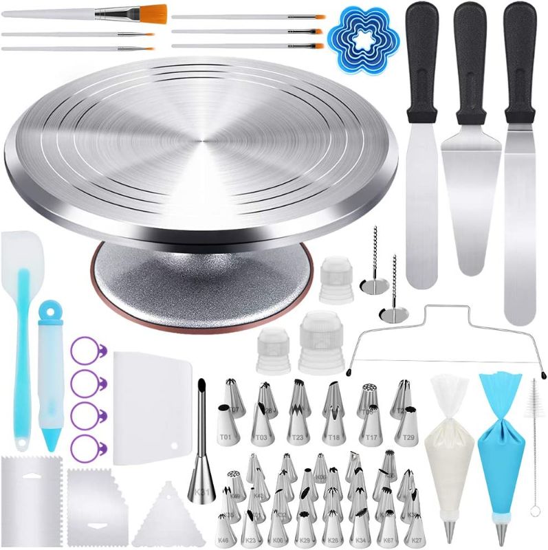 Photo 1 of Kootek 177 Pcs Cake Decorating Kits Supplies - Aluminium Alloy Revolving Cake Turntable, Numbered Cake Decorating Tips and Frosting Tools for Baking Cupcake Cookie Muffin Kitchen Utensils