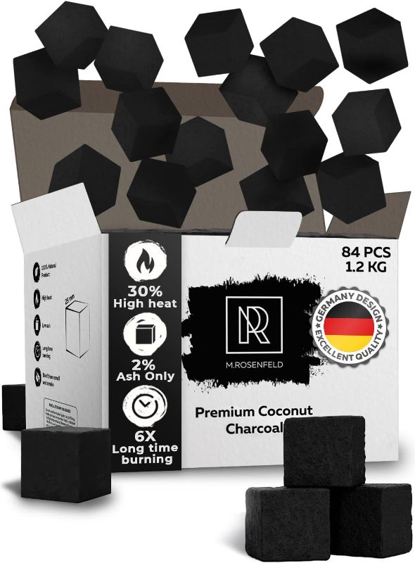 Photo 1 of Hookah Charcoal Hookah Coals for Hookah Coconut – XL Pack 84 Count & 1.2 KG (2.6 lbs) – Premium Quality 25mm (1x1x1 in) – 100% Natural Coconut Charcoal Hookah Cubes – NOT Quick Light
