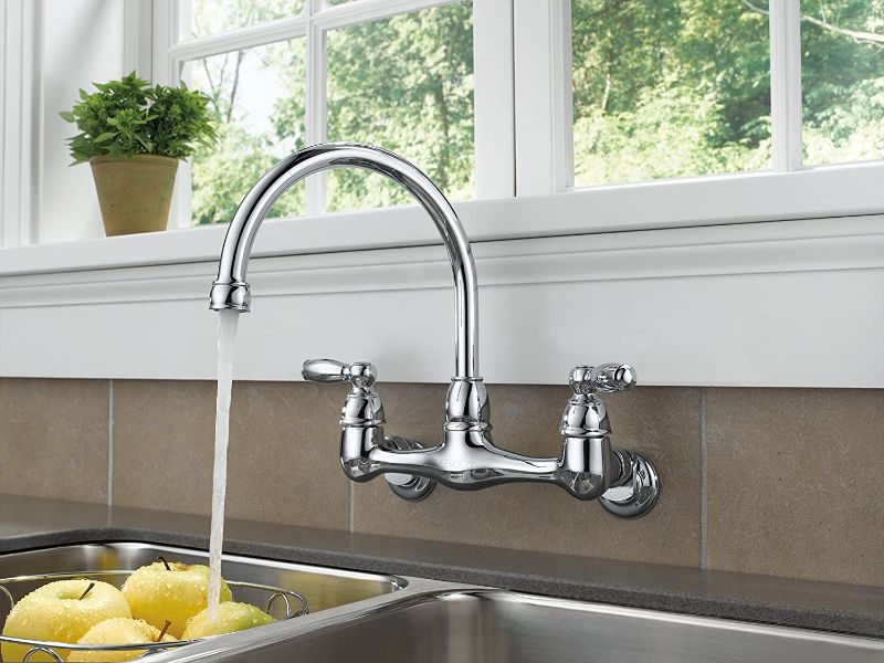 Photo 3 of Peerless Claymore 2-Handle Wall-Mount Kitchen Sink Faucet, Chrome P299305LF