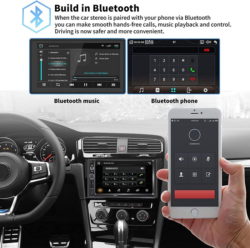 Photo 2 of Double Din Car Stereo Radio Compatible with Apple Carplay and Android Auto, 7-Inch HD Touchscreen with Voice Control, Mirror Link, Backup Camera, Steering Wheel, Bluetooth, AM/FM, USB/TF/AUX Port