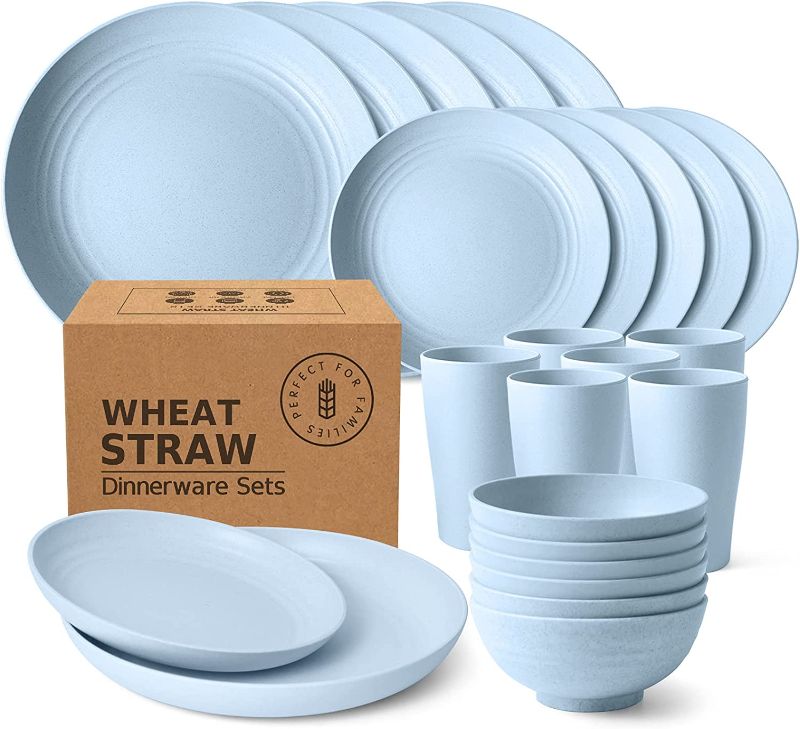 Photo 1 of Teivio 24-Piece Kitchen Wheat Straw Dinnerware Set, Service for 6, Dinner Plates, Dessert Plate, Cereal Bowls, Cups, Unbreakable Plastic Outdoor Camping...
