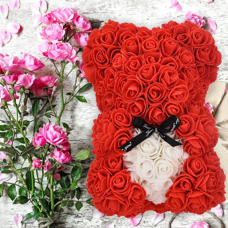 Photo 2 of  Rose Bear - Rose Teddy Bear - Gifts for Girls, Gifts for mom, Girlfriend Gifts, Birthday Gift for Women - Over 250 Flowers -10 inch (red, 10 inch)