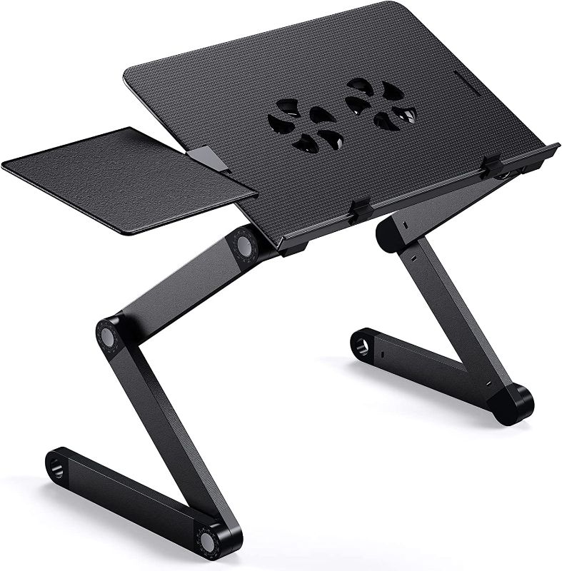 Photo 5 of HUANUO Adjustable Laptop Stand, Laptop Desk  Portable Laptop Table Stand with 2 CPU Fans, Detachable Mouse Pad, Ergonomic Lap Desk for Laptop, TV Bed Tray, Standing Desk