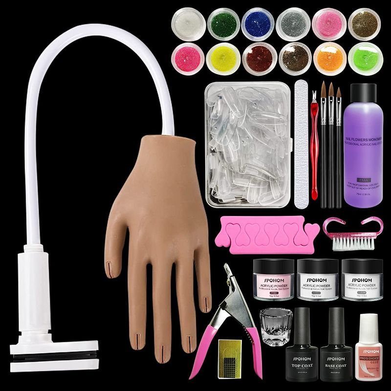 Photo 1 of Practice Hand for Acrylic Nails, Spohom Professional Nail Hand Practice Kit Full Set Flexible Movable Fake Nail Practice Hands Training Kits with 100pcs Nail Tips Never Fall Off Nail Hand Practice