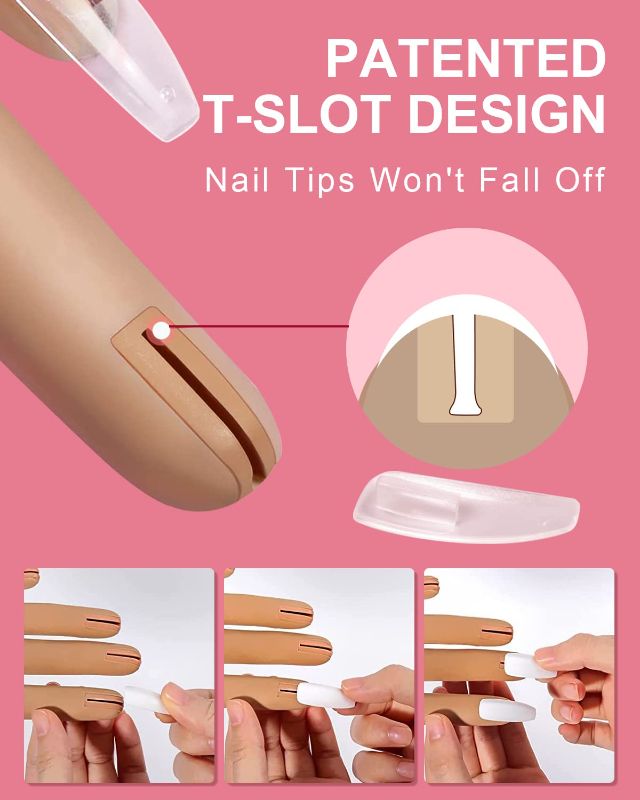 Photo 3 of Practice Hand for Acrylic Nails, Spohom Professional Nail Hand Practice Kit Full Set Flexible Movable Fake Nail Practice Hands Training Kits with 100pcs Nail Tips Never Fall Off Nail Hand Practice