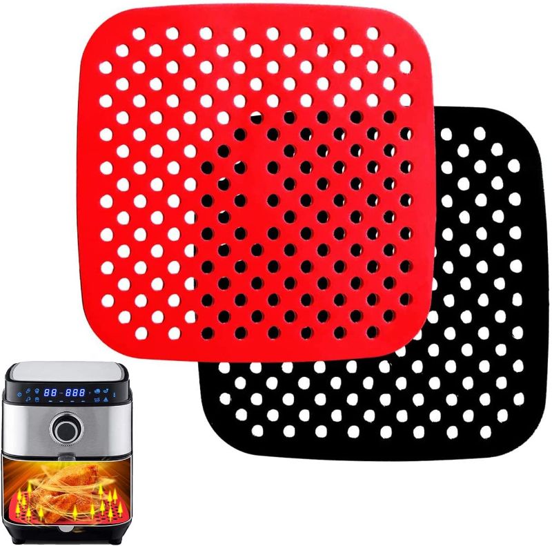 Photo 1 of 2-Pack Reusable Air Fryer Liner, 8.5in Square Silicone Non-Stick Air Fryer Mat Steamer Liners