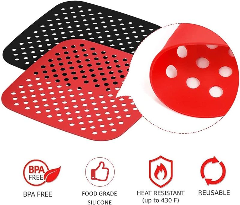 Photo 3 of 2-Pack Reusable Air Fryer Liner, 8.5in Square Silicone Non-Stick Air Fryer Mat Steamer Liners