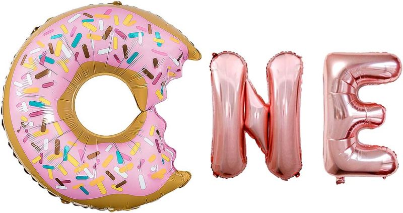 Photo 3 of Donut Balloon Kit - 26Pcs - First Birthday Party Decorations - Donut One Foil Letter Balloons | 7Rose Gold Balloon | 7Rose Gold Confetti Balloon | 7ONE...