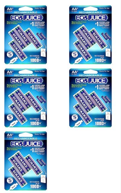 Photo 1 of 5 PACKS OF 4 ECO JUICE AAA RECHARGEABLE BATTERIES MICRO USB NIMH UNIVERSAL ECOFRIENDLY 1000X RECHARGEABLE BY ECO JUICE MICRO USB 4 PIECE PRECHARGED NEW IN BOX
$75
