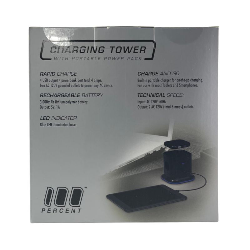 Photo 2 of 100 PERCENT HYBRID TOWER CHARGING STATION WITH AC OUTLET AND USB CHARGE FOR LAPTOPS TABLETS SMARTPHONES WITH TAKING OUT POWER PACK NEW IN BOX $29.99