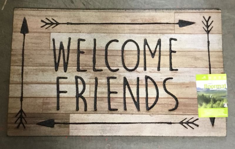 Photo 1 of WELCOME FRIENDS BLUE STANDARD 18IN X 30IN FLOORMAT 96 PERCENT RECYCLED RUBBER NEW $24.99