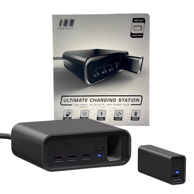 Photo 1 of  PERCENT ULTIMATE CHARGING STATION INCLUDES 3 USB PORTS TO CHARGE SMART DEVICES 2 AC POWER OUTLETS 1 REMOVABLE POWER BANK FOR ON THE GO CHARGING NEW IN BOX  $29.99