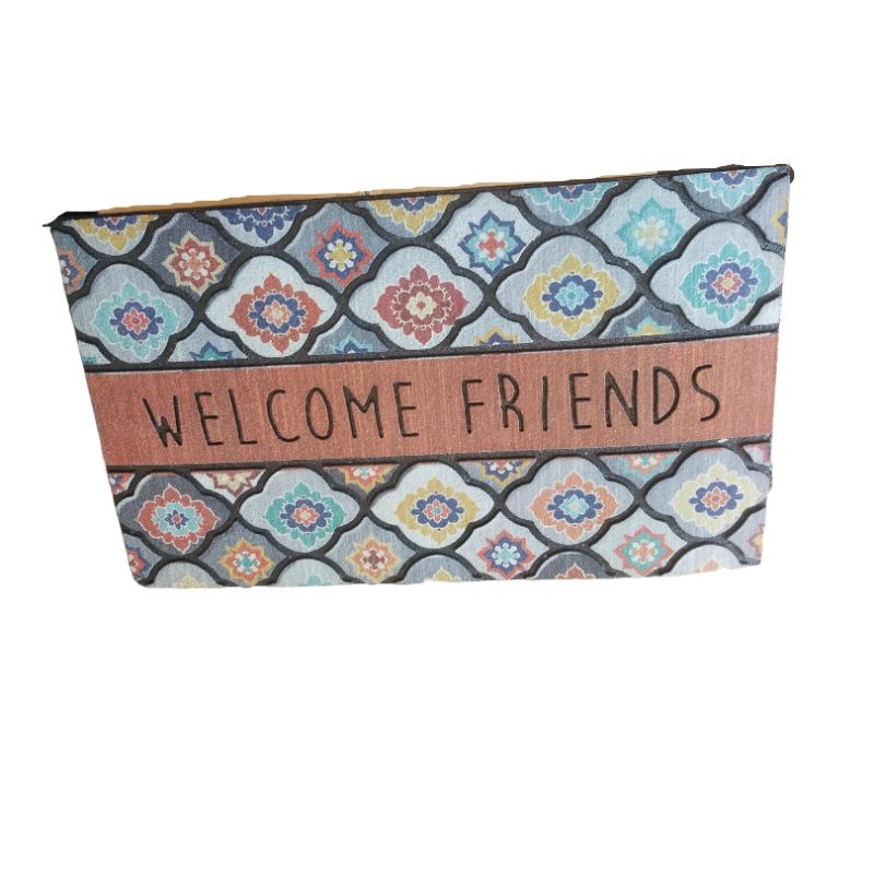 Photo 1 of WELCOME FRIENDS RED  18IN X 30IN FLOORMAT 96 PERCENT RECYCLED RUBBER NEW $24.99 