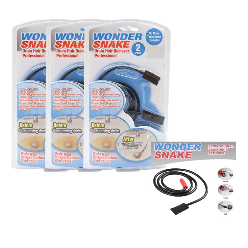 Photo 1 of 3 PACK WONDER SNAKE DRAIN HAIR REMOVAL VELCRO DESIGNED HEAD FLEXIBLE CARBON STEEL CABLE NEW SEALED $44.97