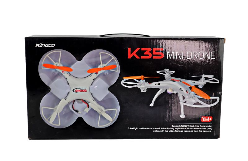 Photo 2 of WHITE KINGCO 6INCH K35 MINI DRONE WITH WIFI CAMERA LED LIGHTS ARE WHITE AND GREEN BATTERY 3.7V RECHARGEABLE NEW $175