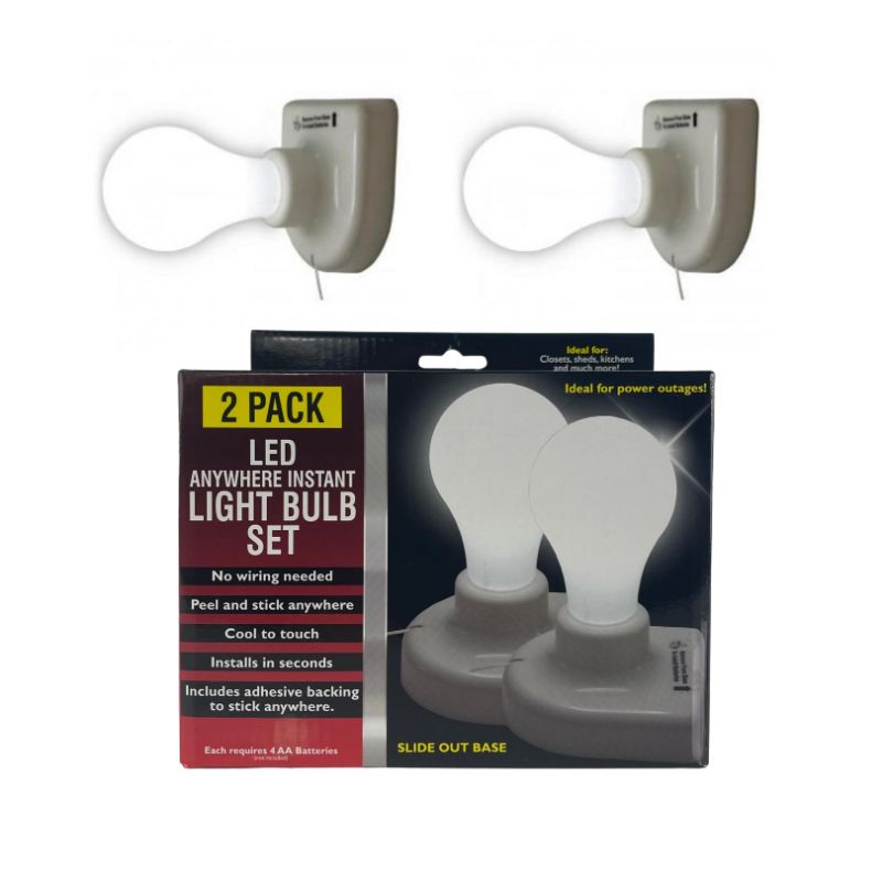 Photo 1 of 2 PACK ANYWERE LIGHT BULBS SHATTERPROOF LED LIGHT ON/OFF WITH PULL CORD COOL TOUCH NO WIRES EACH BULB REQUIRES 4AA BATTERIES NEW $24.99