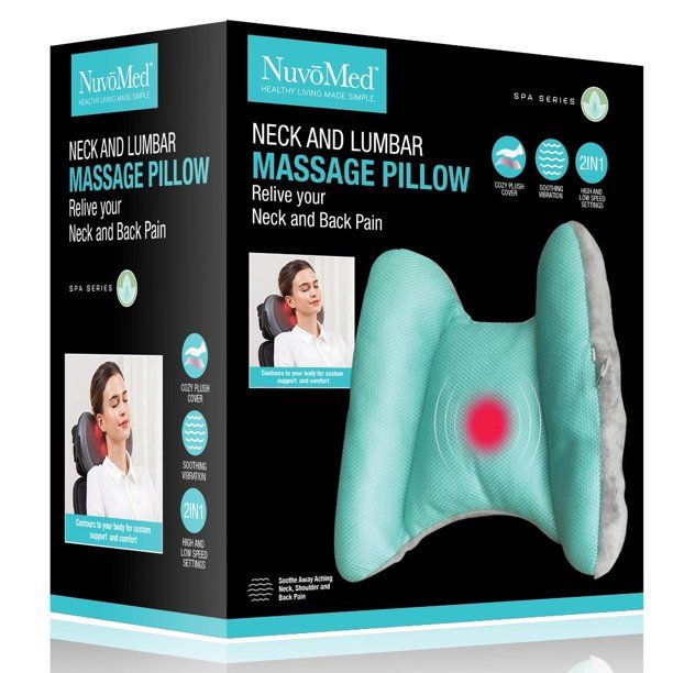 Photo 1 of NUVOMED NECK AND LUMBAR MASSAGE PILLOW 100 PERCENT POLYESTER FILLING EASY ON AND OFF 2AA BATTERIES NOT INCLUDED NEW $25.99