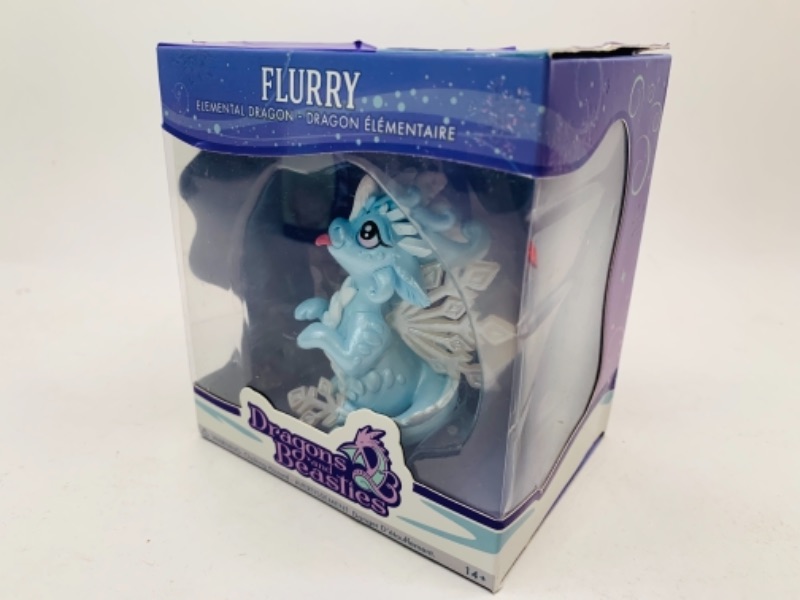 Photo 2 of DRAGONS AND BEASTIES FLURRY ELEMENTAL SNOW DRAGON FIGURE IN ORIGINAL BOX . THE BOX HAS A DENT