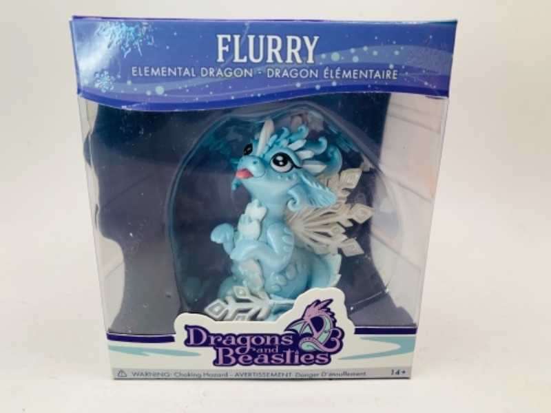 Photo 1 of DRAGONS AND BEASTIES FLURRY ELEMENTAL SNOW DRAGON FIGURE IN ORIGINAL BOX . THE BOX HAS A DENT
