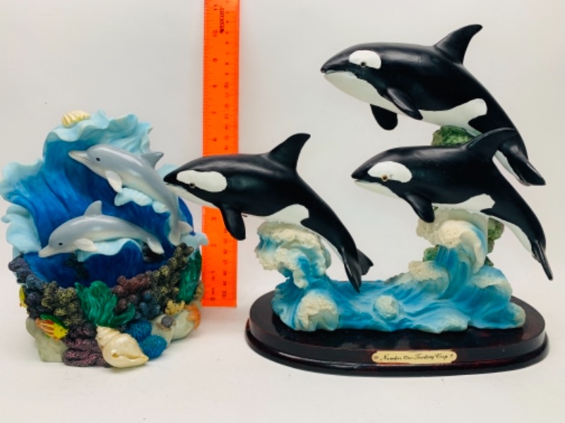 Photo 1 of 8 inch dolphin water fountain and 12 inch orca sculpture - will need batteries 