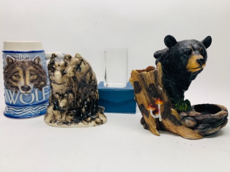 Photo 1 of 4 piece wolf and bear collectibles
