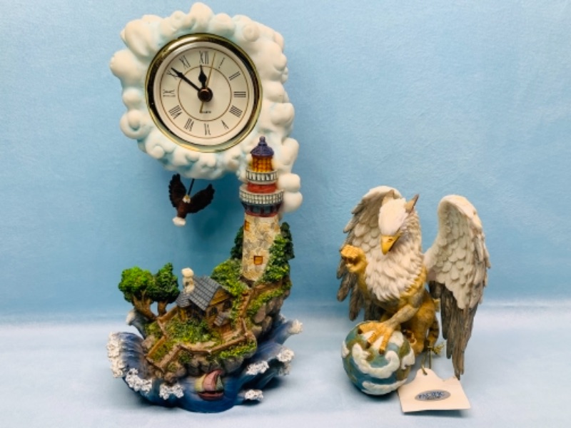 Photo 3 of 9 inch nautical clock and 5 inch  mythical figure 