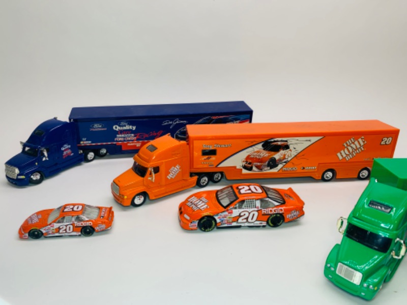 Photo 4 of 3 large die cast trucks with trailers and 4 die cast cars